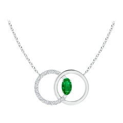 Angara Natural Emerald Interlocking Circle Necklace with Diamond 14K White Gold