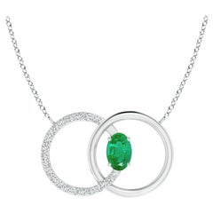 Angara Natural Emerald Interlocking Circle Necklace with Diamond 14K White Gold