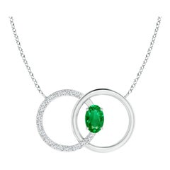 Angara Natural Emerald Interlocking Circle Necklace with Diamond 14K White Gold