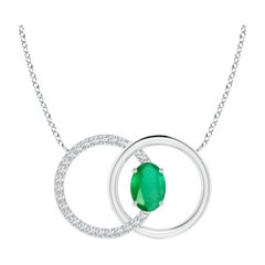 Angara Natural Emerald Interlocking Circle Necklace with Diamond 14K White Gold