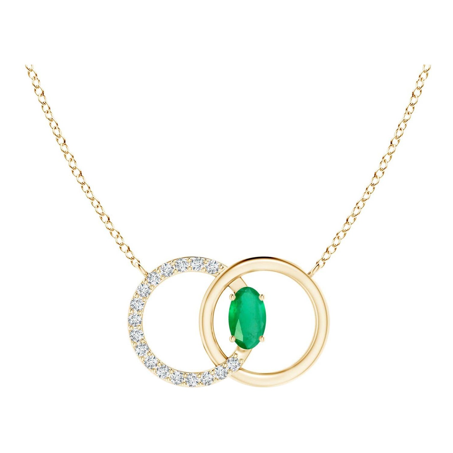 Angara Natural Emerald Interlocking Kreis Halskette mit Diamant 14K Gelbgold