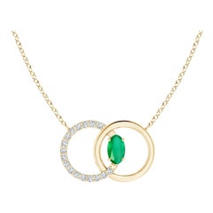 Angara Natural Emerald Interlocking Circle Necklace with Diamond 14K Yellow Gold