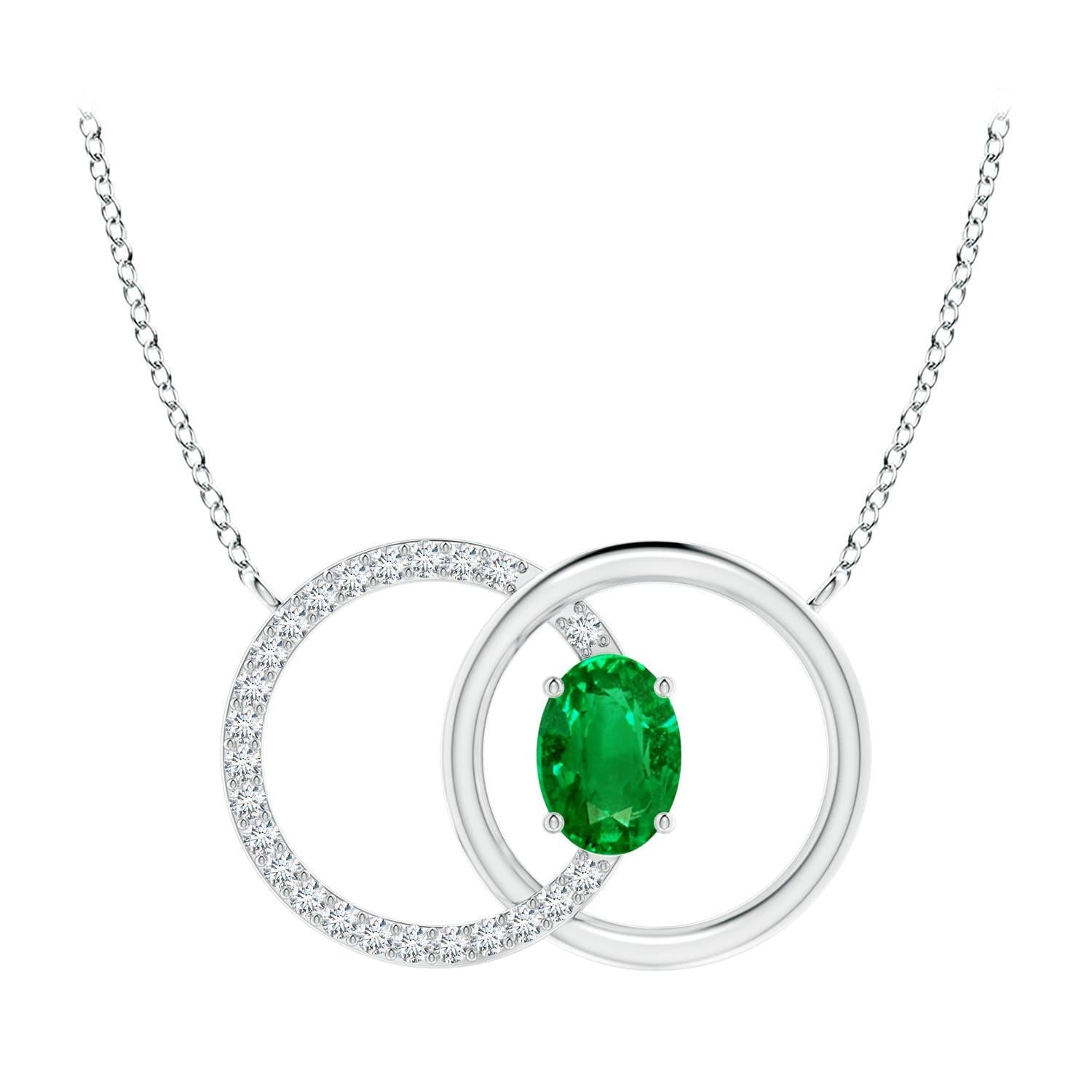 Collana Angara con cerchio intrecciato di smeraldi naturali e diamanti in platino