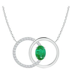 Angara Natural Emerald Interlocking Circle Necklace with Diamond in Platinum