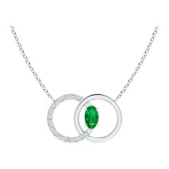 Angara Natural Emerald Interlocking Circle Necklace with Diamond in Platinum