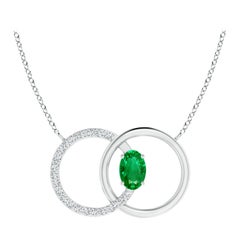 Angara Natural Emerald Interlocking Circle Necklace with Diamond in Platinum