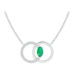 Angara Natural Emerald Interlocking Circle Necklace with Diamond in Platinum