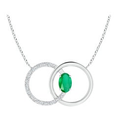 Angara Natural Emerald Interlocking Circle Necklace with Diamond in Platinum