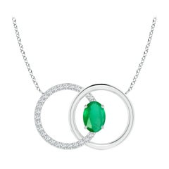 Angara Natural Emerald Interlocking Circle Necklace with Diamond in Platinum