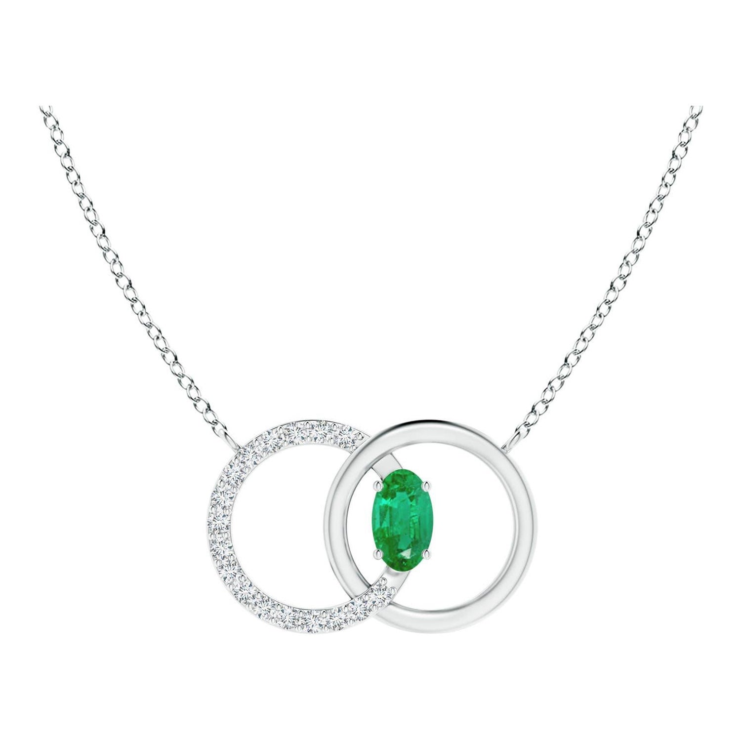 Angara Natural Emerald Interlocking Circle Necklace with Diamond in Platinum