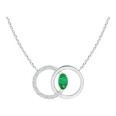 Angara Natural Emerald Interlocking Circle Necklace with Diamond in Platinum