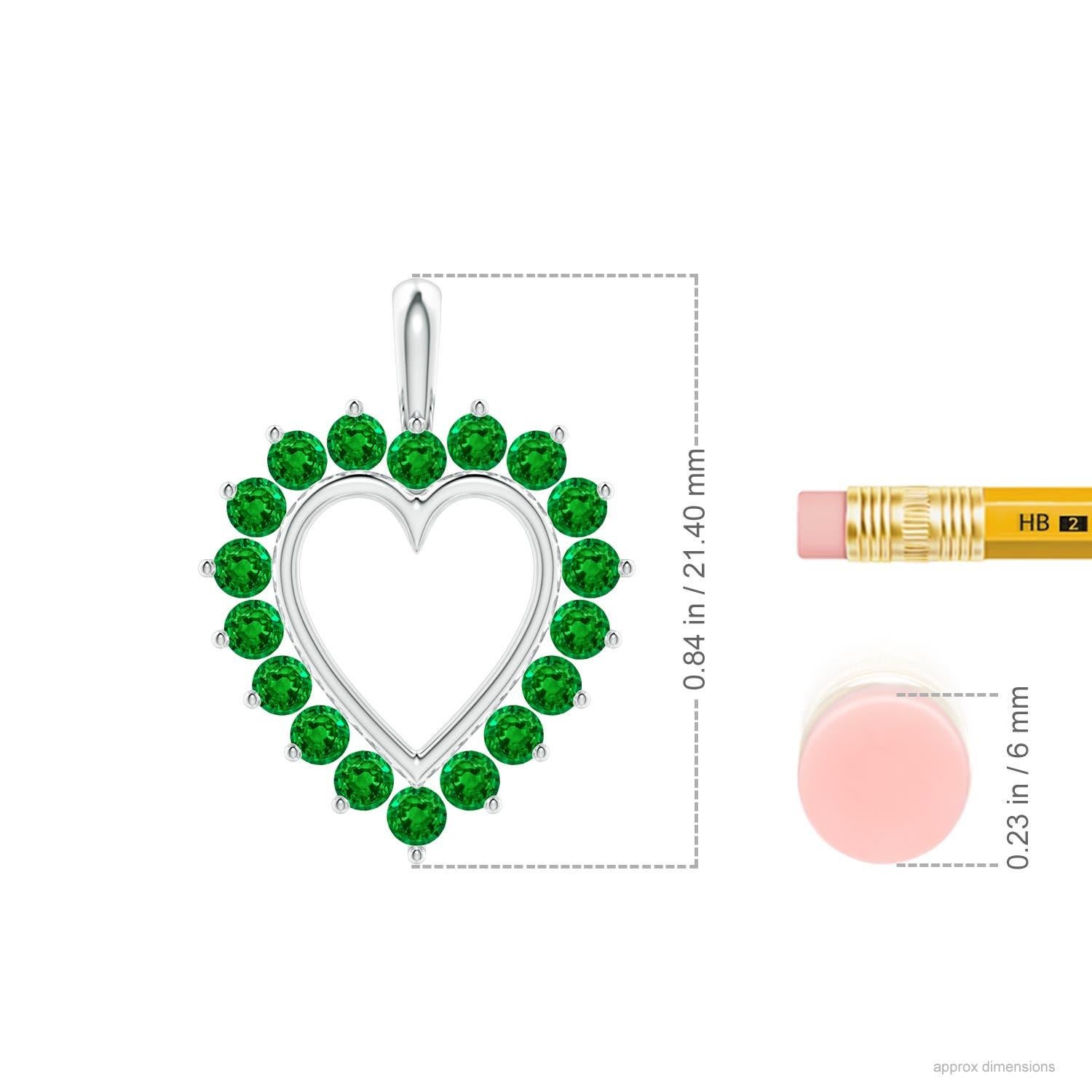 Round Cut Angara Natural Emerald Open Heart V-Bale Pendant in 14K Solid Gold for Women For Sale