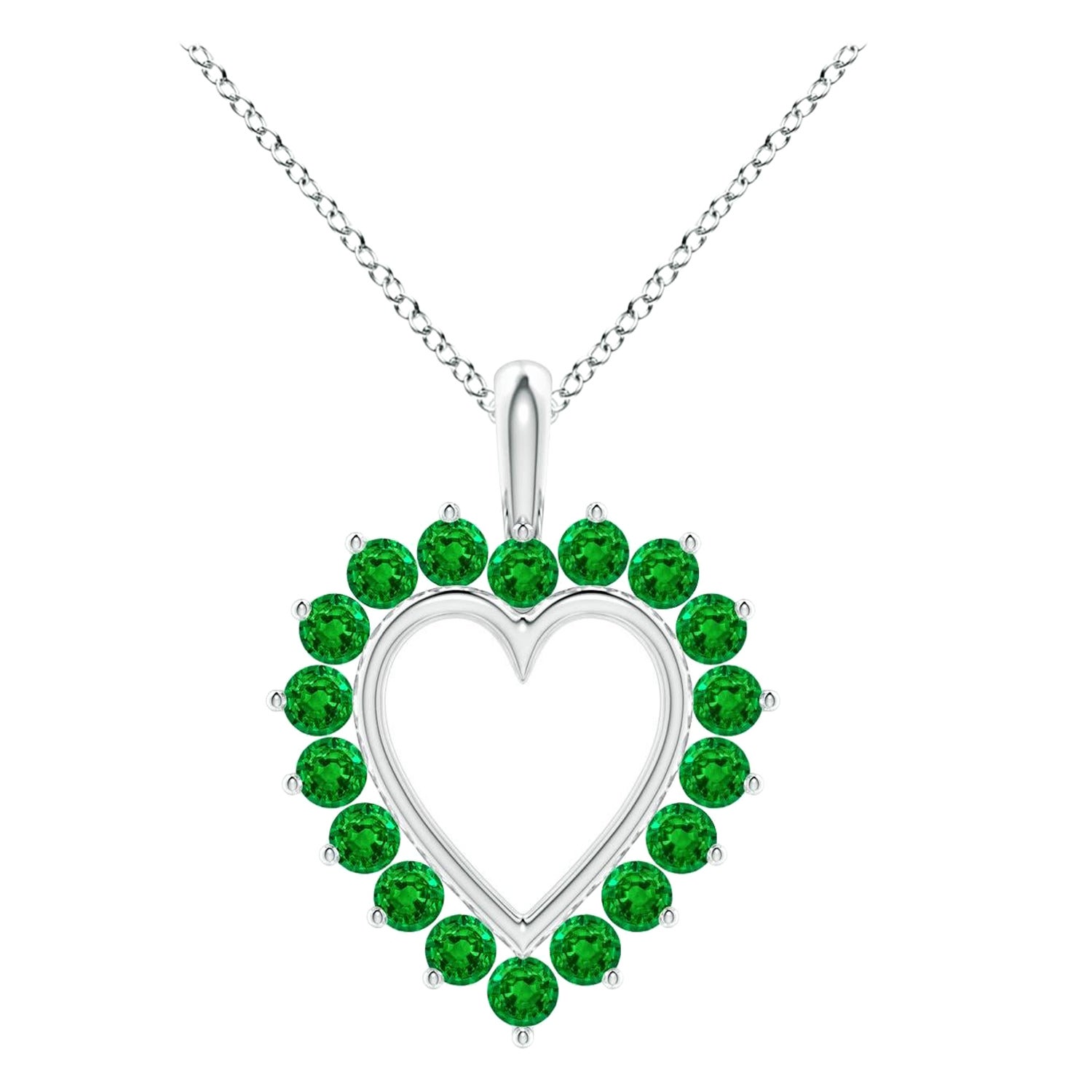 Ciondolo a forma di cuore aperto con smeraldo naturale di Angara in oro massiccio 14K per donna