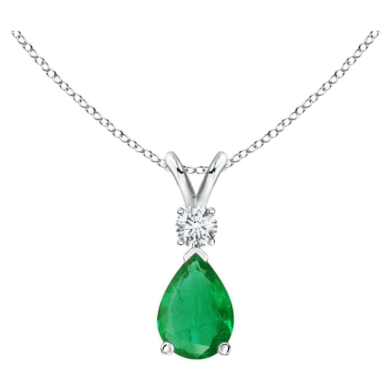 ANGARA Natural 0.35ct Emerald Teardrop Pendant with Diamond in Platinum