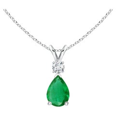 ANGARA Natural 0.35ct Emerald Teardrop Pendant with Diamond in Platinum