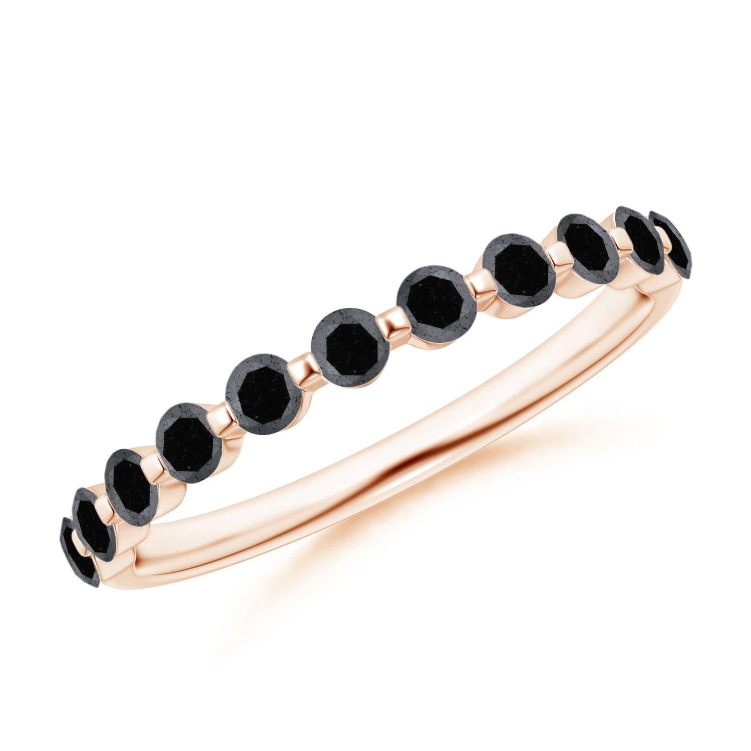 Anillo de boda semieterno de oro de 14 quilates con diamante negro natural realzado Angara en venta 3