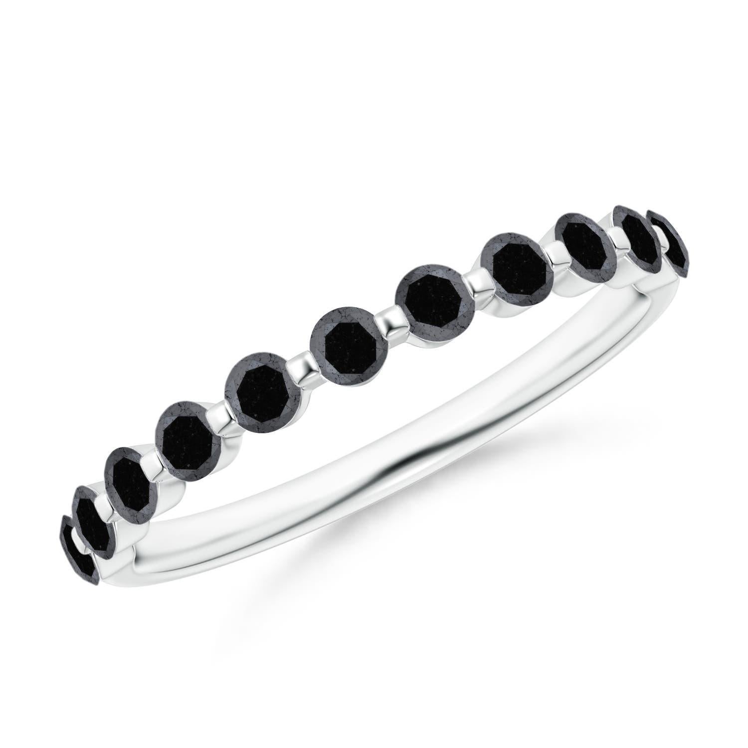 Anillo de boda semieterno de oro de 14 quilates con diamante negro natural realzado Angara