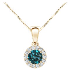 Angara Natural Enhanced Blue and White Diamond Halo Pendant in 14K Solid Gold