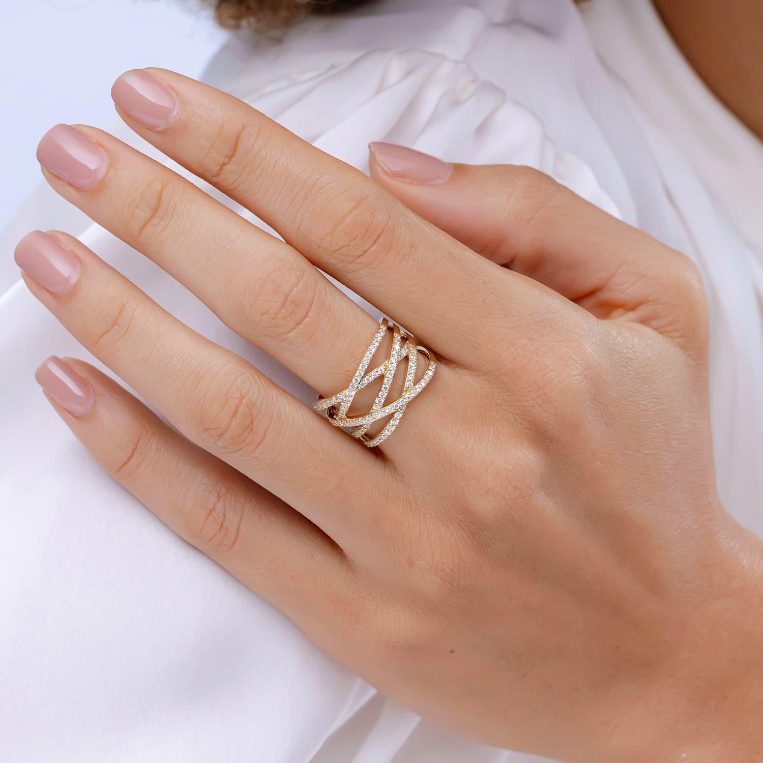 Anillo Envolvente de Diamantes Entrelazados Naturales Angara en Oro Macizo de 14 K para Mujer Moderno en venta