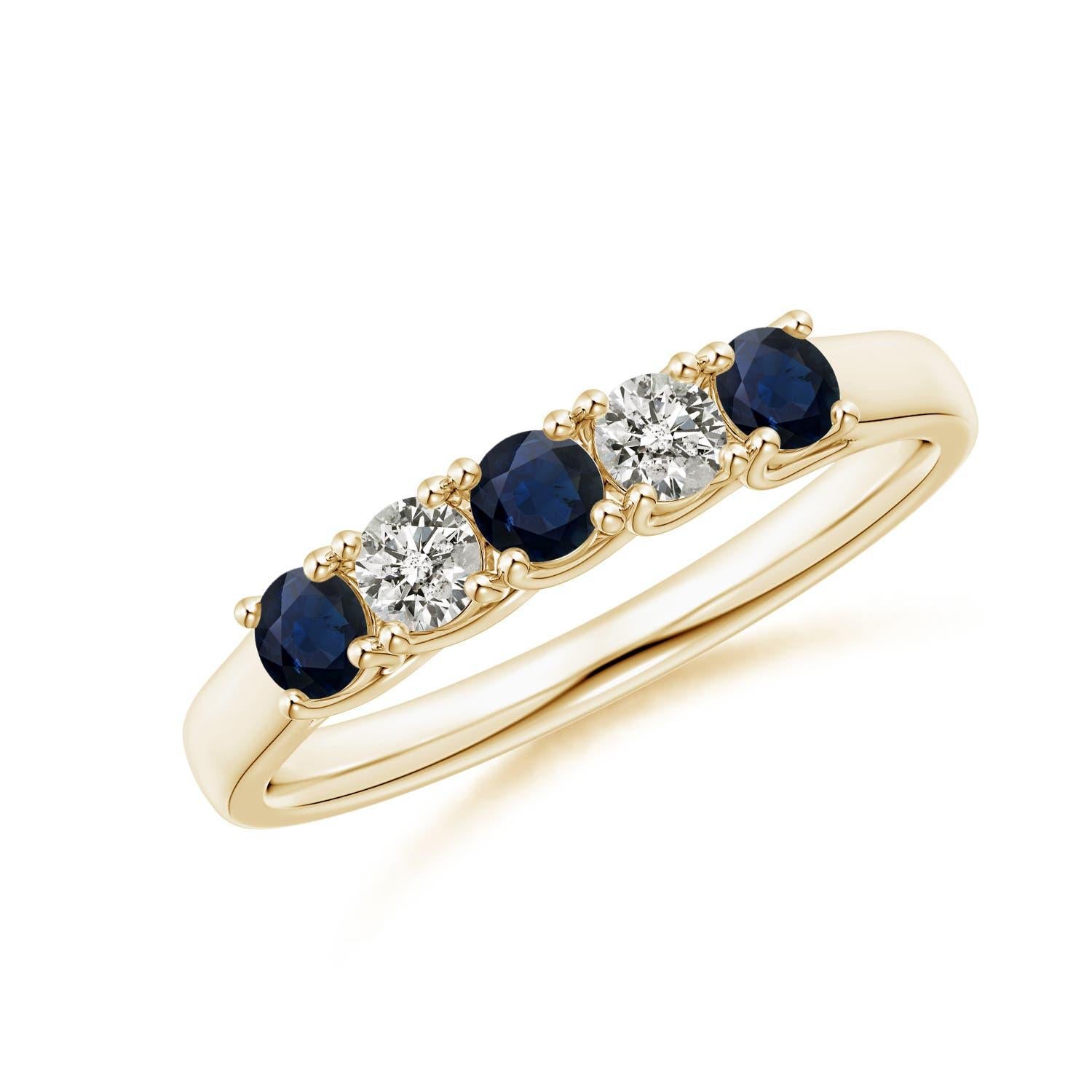 Alianza de boda Angara Natural Eternity de cinco piedras de zafiro y diamantes en oro de 14 quilates en venta 2
