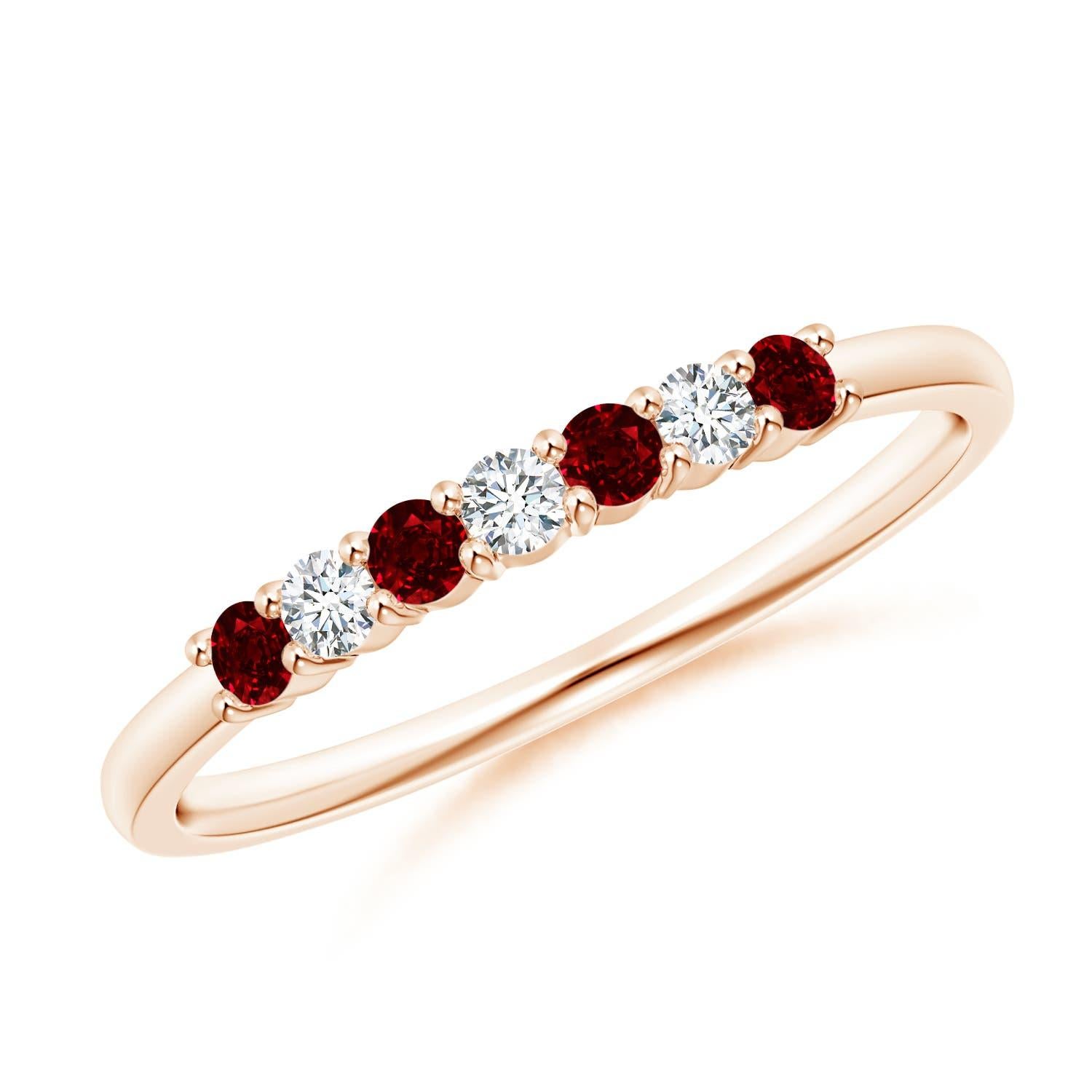 Anillo de boda Angara Natural Eternity de siete piedras de rubí y diamantes en oro de 14 quilates en venta 4