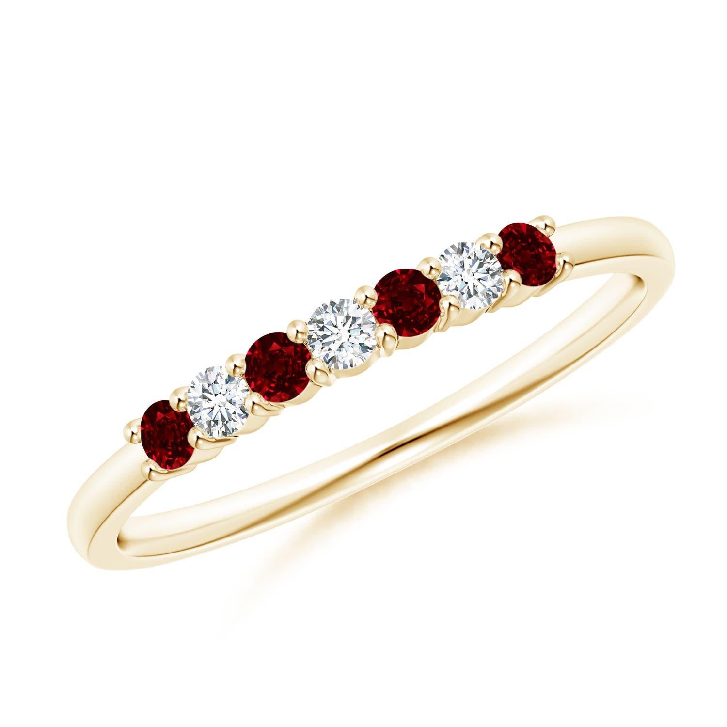 Anillo de boda Angara Natural Eternity de siete piedras de rubí y diamantes en oro de 14 quilates en venta 3