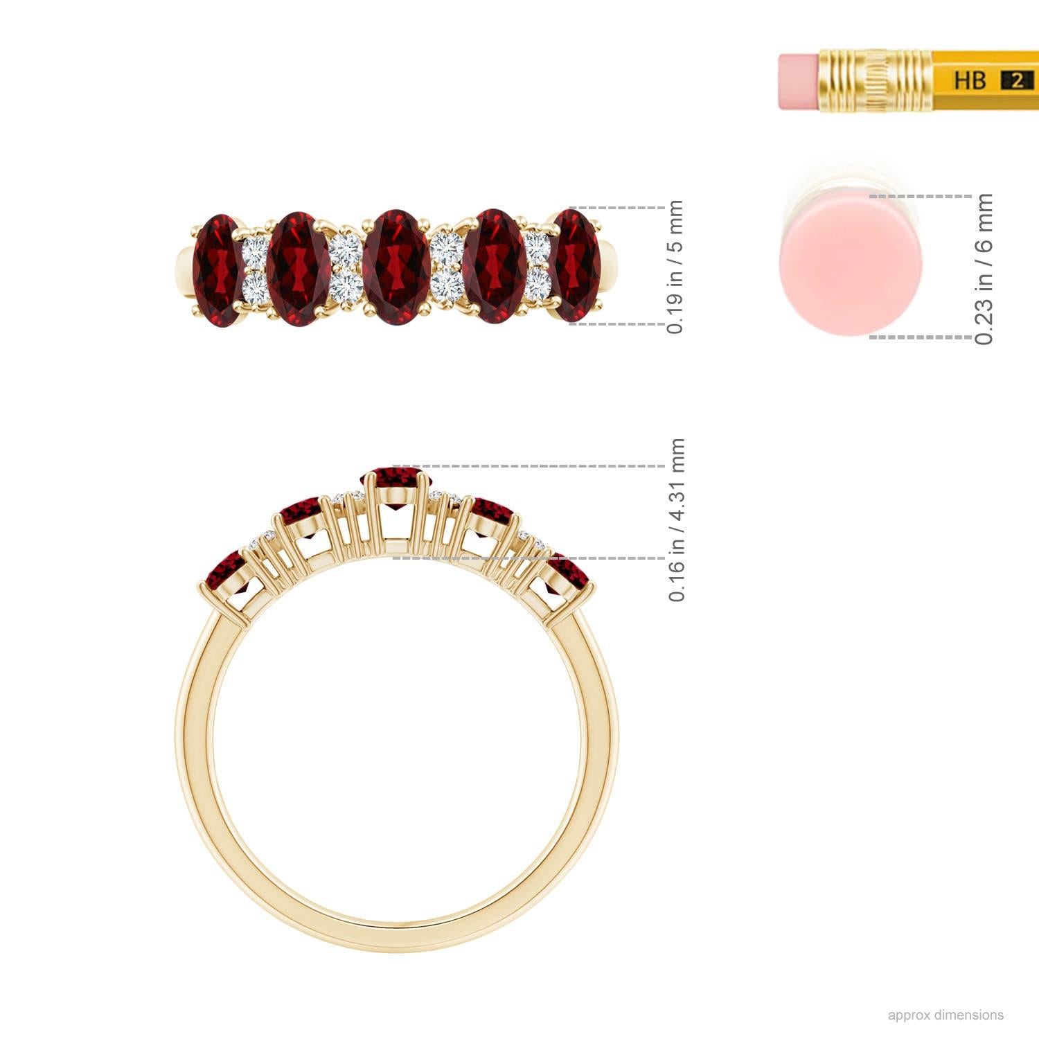 Angara Alianza Natural de Cinco Piedras con Granate y Diamante de 1,25 ct en Oro de 14K en venta 1