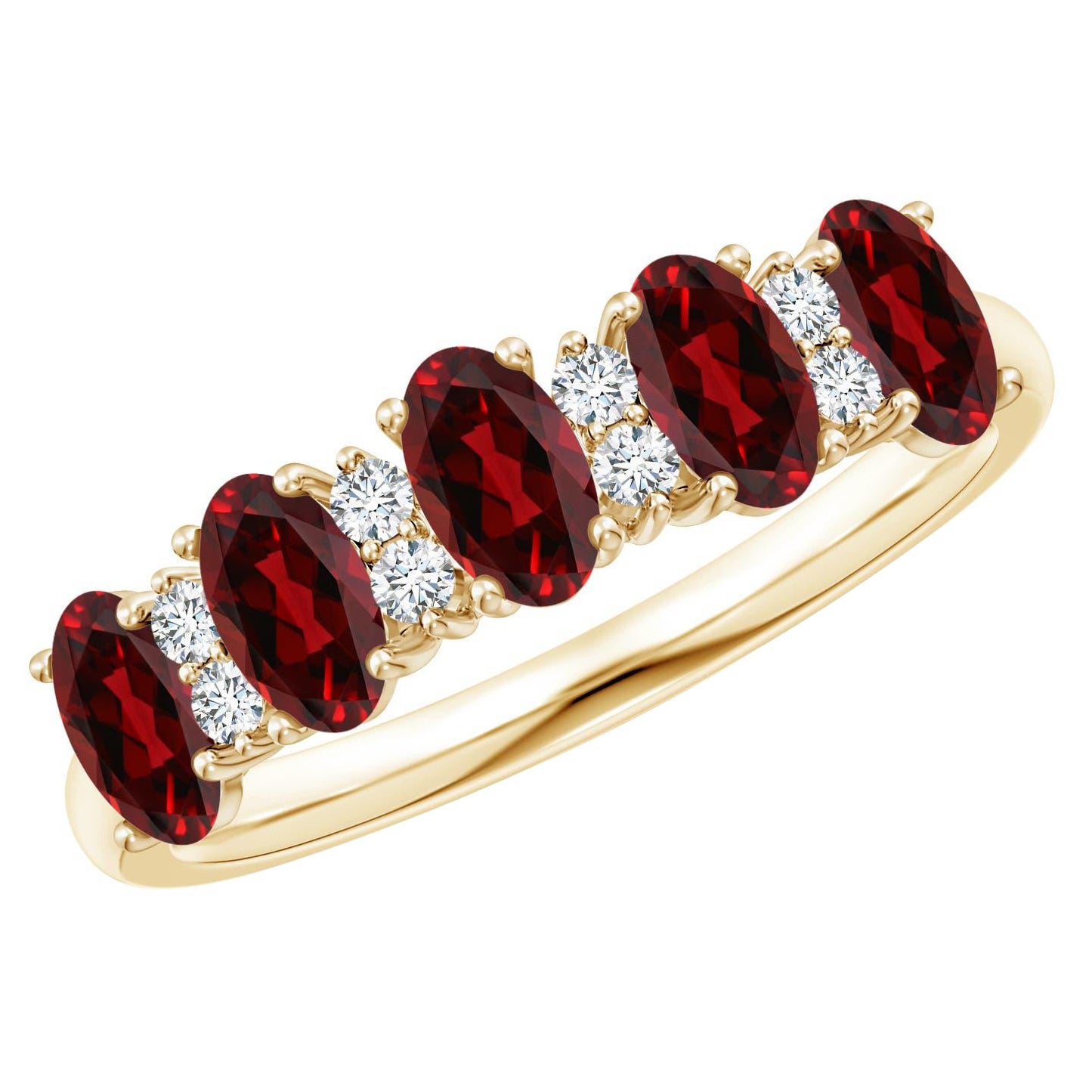 Angara Nature Five Stone 1.25 ct Garnet and Diamond Wedding Ring in 14K Gold (bague de mariage en or 14K) en vente