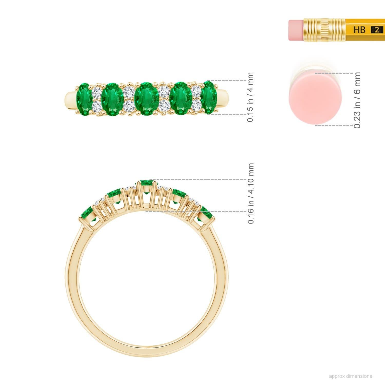 Angara Natural Five Stone Emerald and Diamond Wedding Ring in 14K Solid Gold For Sale 1