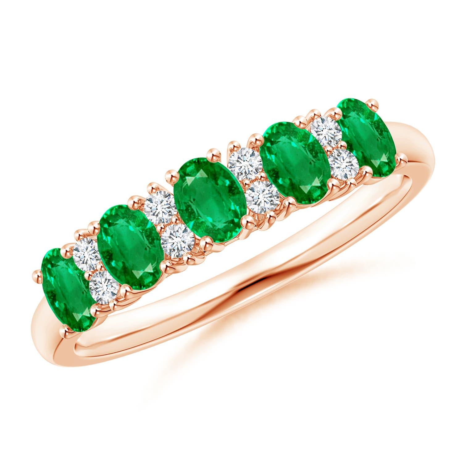 Angara Natural Five Stone Emerald and Diamond Wedding Ring in 14K Solid Gold For Sale 3