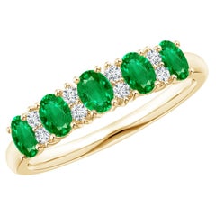 Angara Natural Five Stone Emerald and Diamond Wedding Ring in 14K Solid Gold