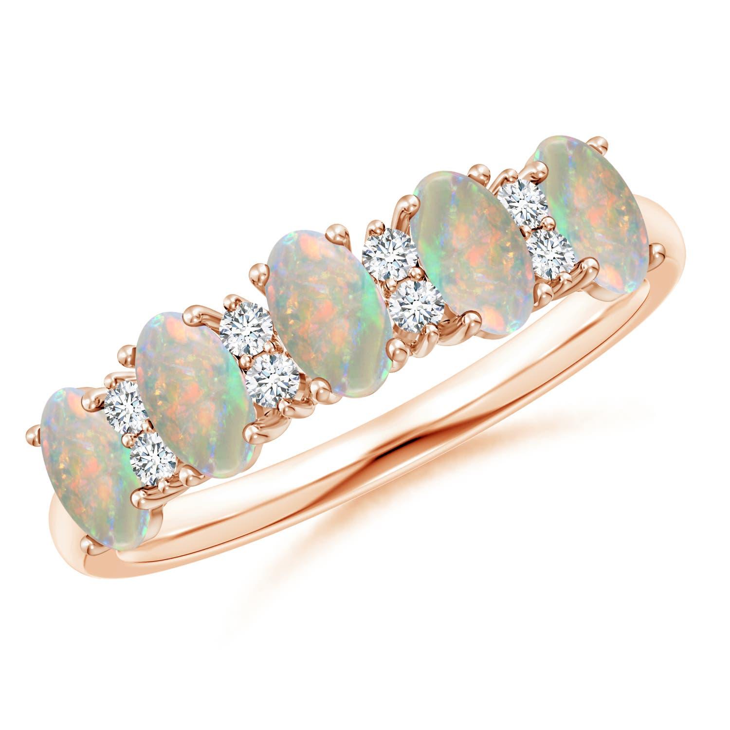 Angara natürlichen fünf Stein Opal und Diamant Ehering in 14K massivem Gold im Angebot 3