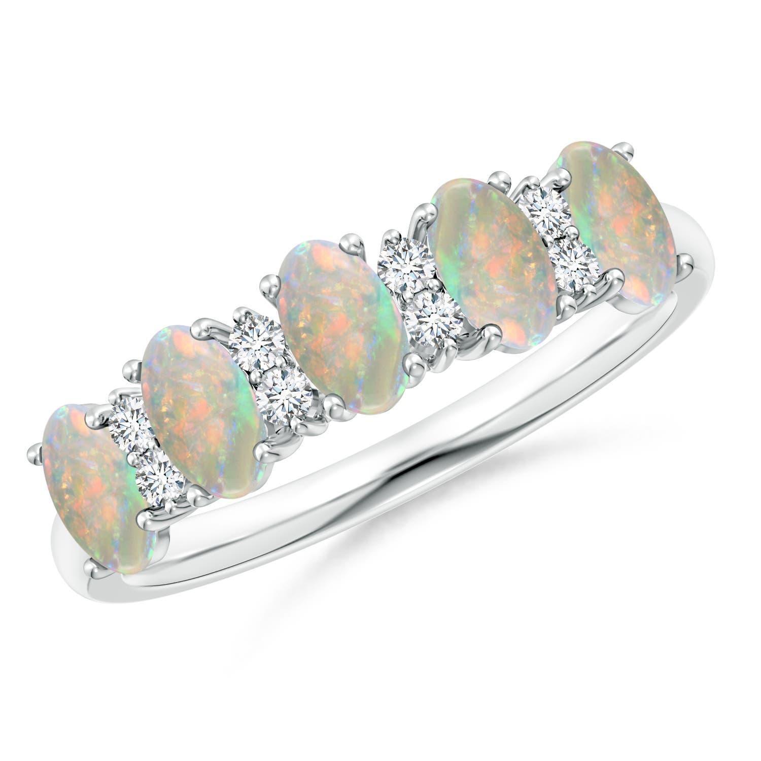 Angara natürlichen fünf Stein Opal und Diamant Ehering in 14K massivem Gold