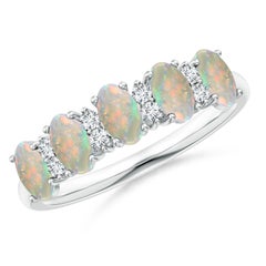 Angara natürlichen fünf Stein Opal und Diamant Ehering in 14K massivem Gold
