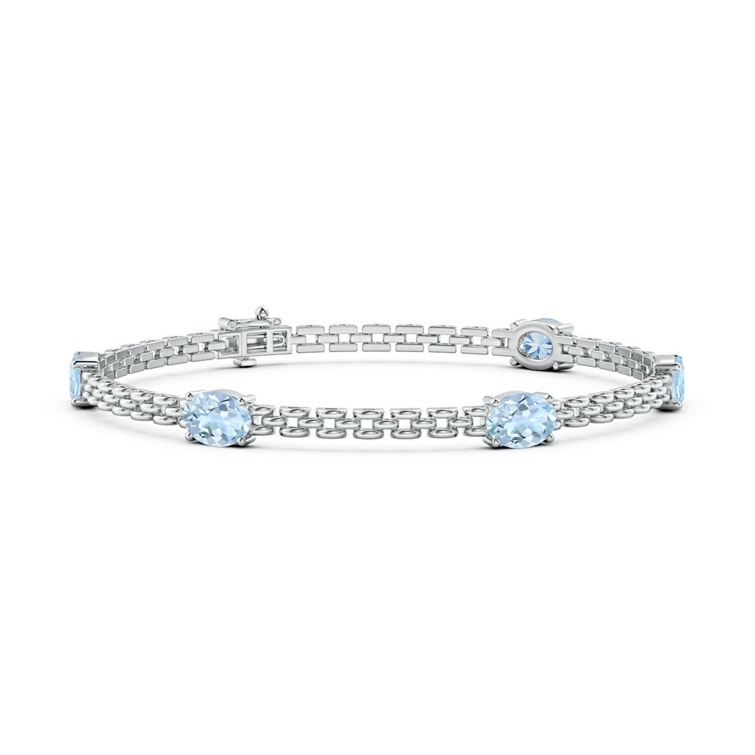 Angara Natural Five Stone Oval 3 ct Aquamarine Station Link Bracelet in 14K Gold In New Condition For Sale In Los Angeles, CA