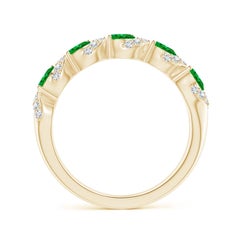 Angara Natural Five Stone Oval Emerald Swirl Ring with Diamonds 14K Solid Gold