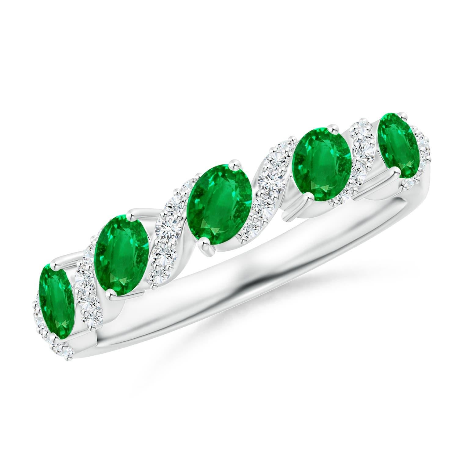 Angara natürlichen fünf Stein oval Smaragd Wirbel Ring mit Diamanten 14K Solid Gold im Angebot 1