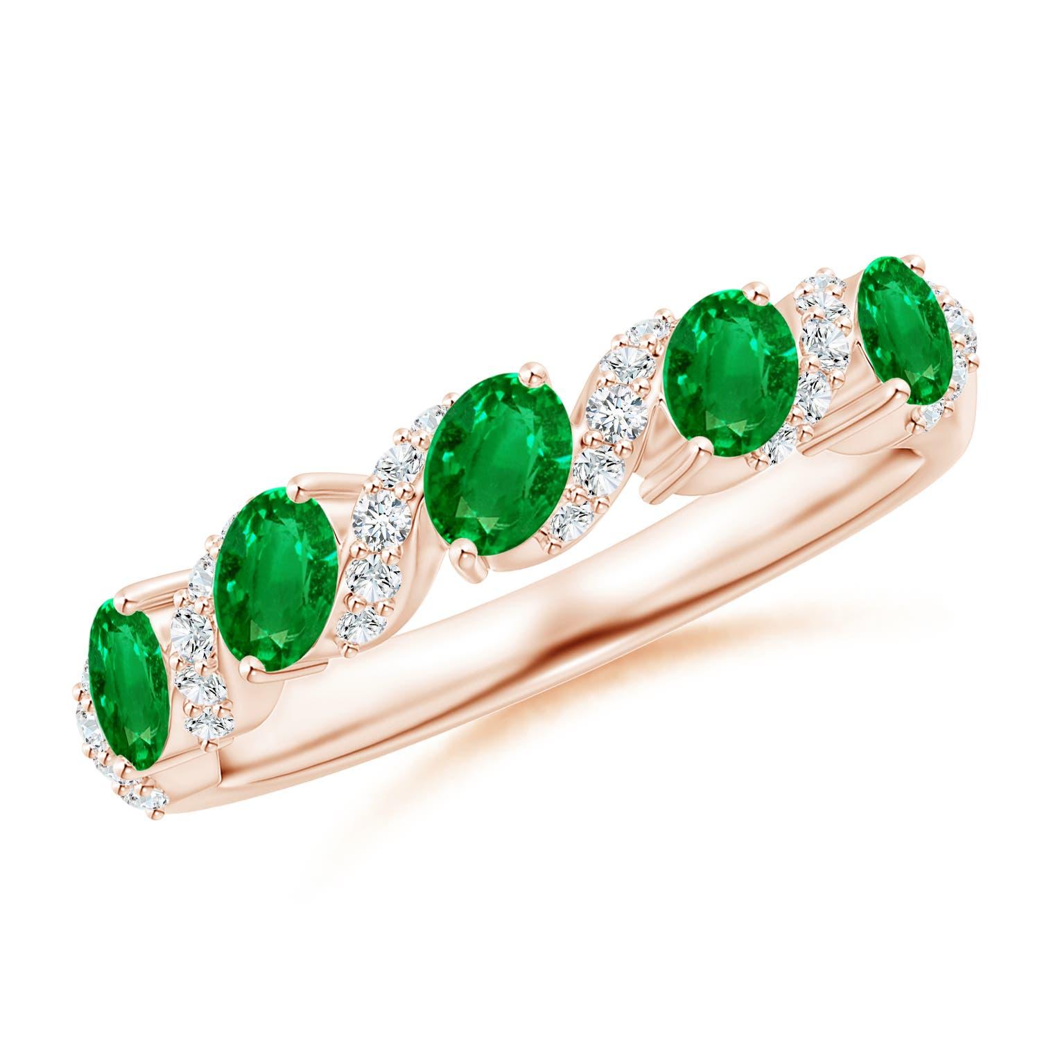 Angara natürlichen fünf Stein oval Smaragd Wirbel Ring mit Diamanten 14K Solid Gold im Angebot 2