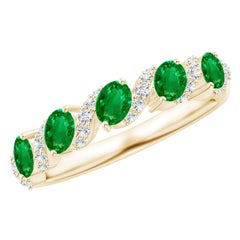 Angara natürlichen fünf Stein oval Smaragd Wirbel Ring mit Diamanten 14K Solid Gold