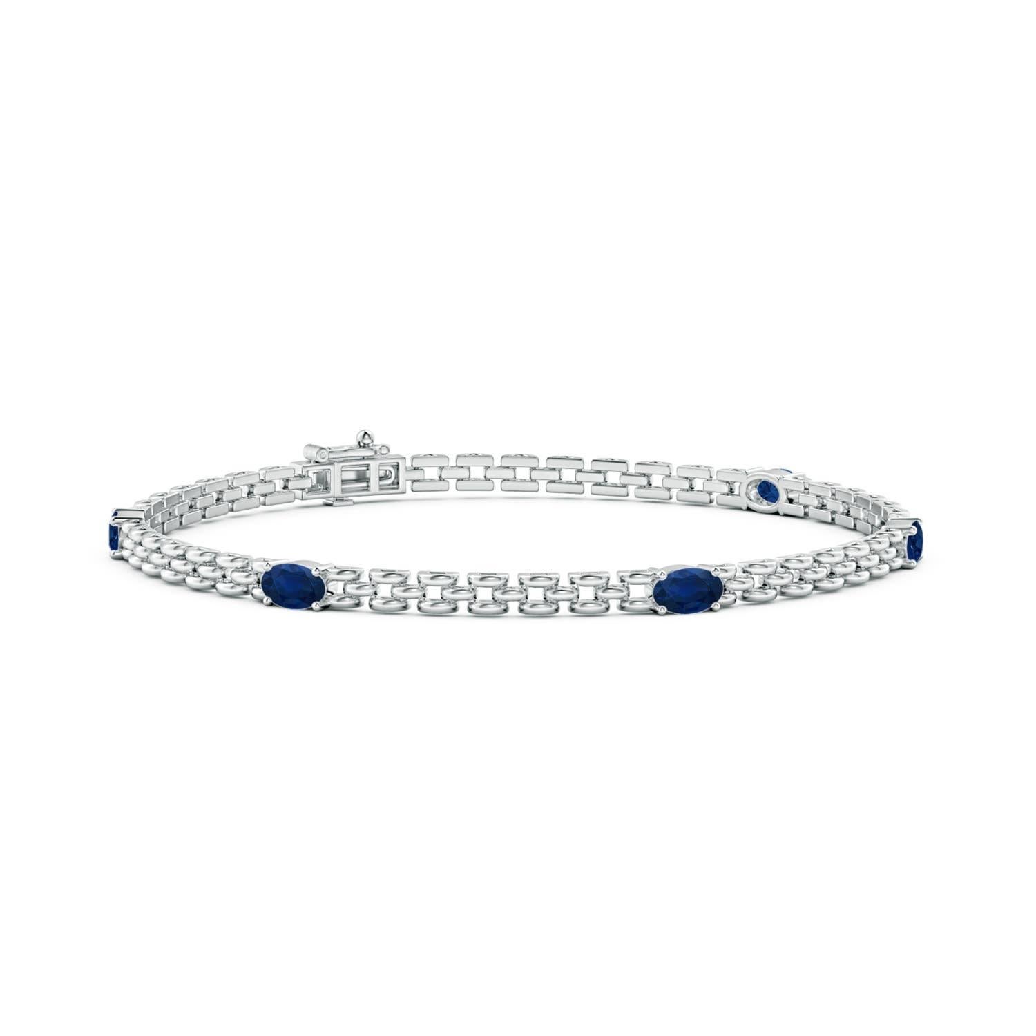 De las mujeres Angara Pulsera de eslabones de zafiro ovalado natural de cinco piedras en oro macizo de 14 quilates en venta