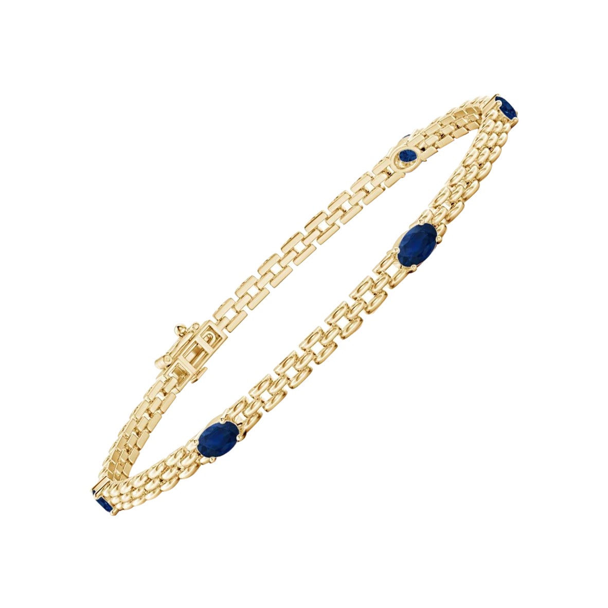 A Link Link Bracelet en or massif 14K avec saphir ovale et cinq pierres naturelles.