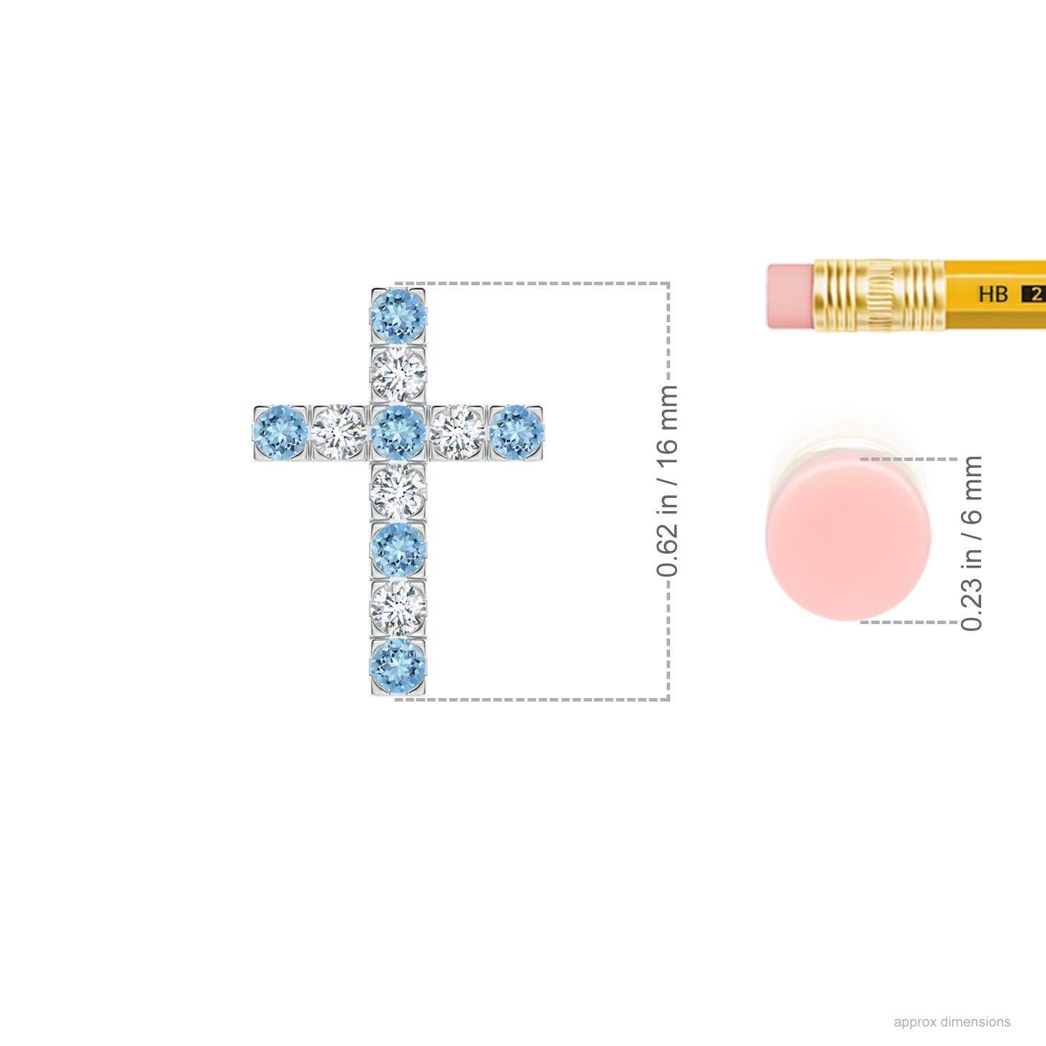 Round Cut Angara Natural Flat Prong-Set Aquamarine and Diamond Cross Pendant in 14K Gold For Sale