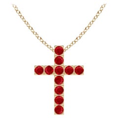 Angara Natural Flat Prong-Set Ruby Cross Pendant in 14K Solid Gold for Women
