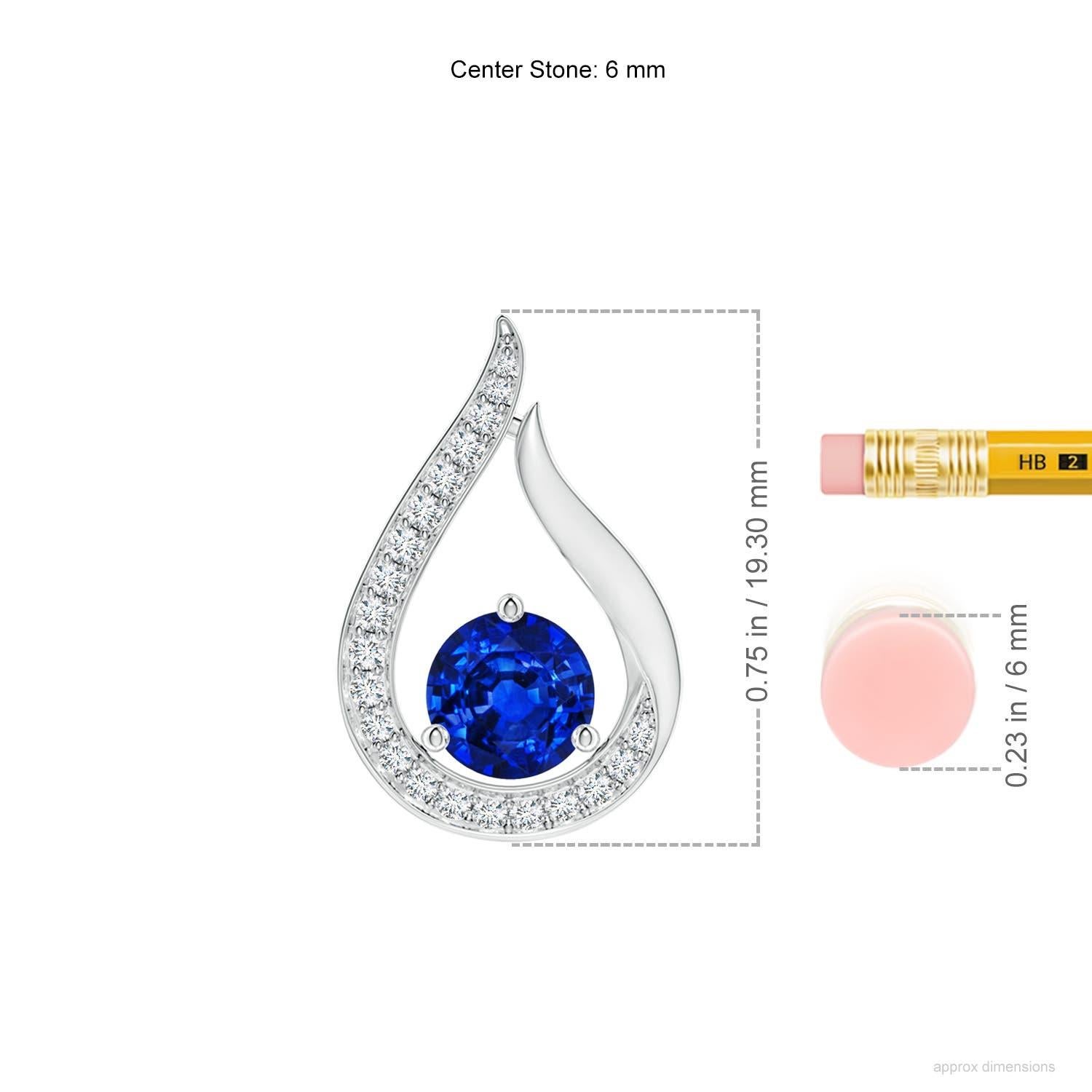 Taille ronde Angara Pendentif Tulipe en saphir bleu flottant de 1 ct avec diamants Platine en vente