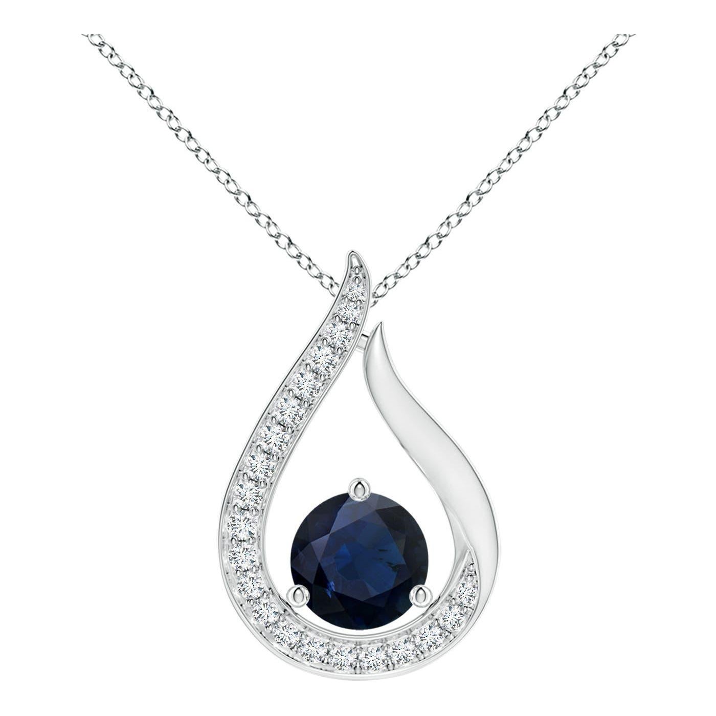 Angara Pendentif Tulipe en saphir bleu flottant de 1 ct avec diamants Platine en vente