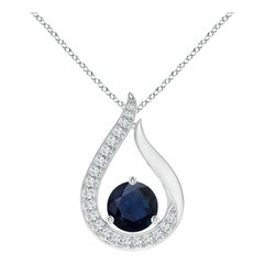 Angara Colgante Tulipán de Zafiro Azul Flotante Natural de 1 ct con Diamantes Platino