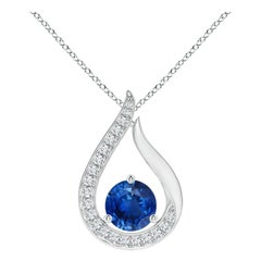 Angara Colgante Tulipán de Zafiro Azul Flotante Natural de 1 ct con Diamantes Platino