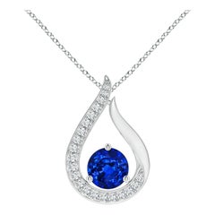 Angara Colgante Tulipán de Zafiro Azul Flotante Natural de 1 ct con Diamantes Platino