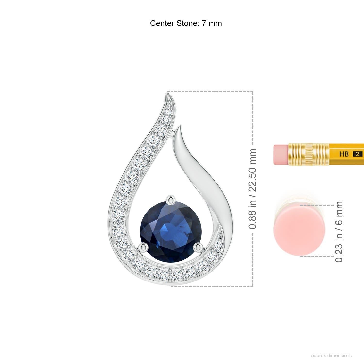 Taille ronde Angara Pendentif Tulipe en saphir bleu flottant de 1,6 ct avec diamants Platinu en vente