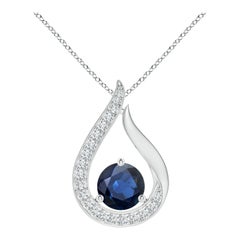 Angara Colgante Tulipán Zafiro Azul Flotante Natural de 1,6 ct con Diamantes Platinu